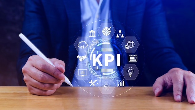 KPI Key Performance Indicator concept Management data System KPI connected database follow earnings operations and sales data Financial business data analytics graph dashboard