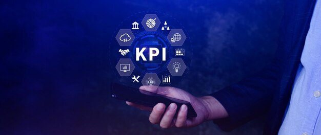 KPI Key Performance Indicator concept Management data System KPI connected database follow earnings operations and sales data Financial business data analytics graph dashboard