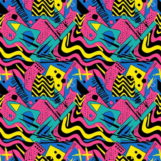 Kreativt doodle kunst sømløst mønster med forskellige former og teksturer