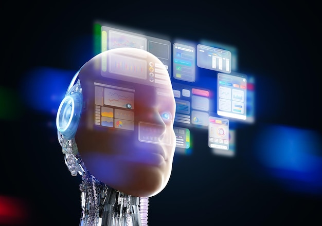 Kunstig hud eller menneskelignende AI-robot med digital grafisk skærm