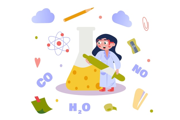 laboratory concept with people scene in flat cartoon design in this illustration a schoolgirl