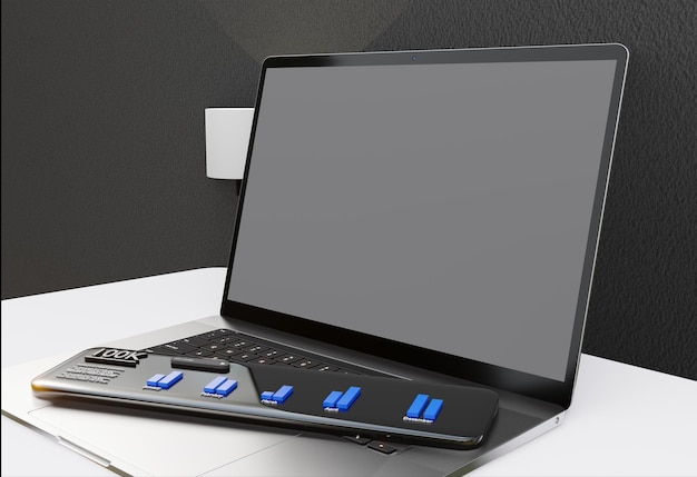 laptop desktop 3d illustration data analytics website seo algorithm ai ui ux programming generati