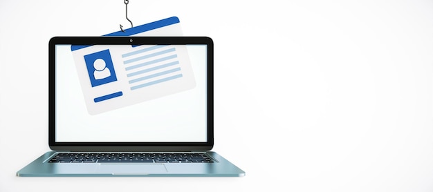 laptop displaying a document being pulled by a hook 3d rendering