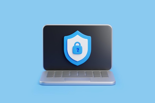 Laptop Displaying Security Shield with Padlock