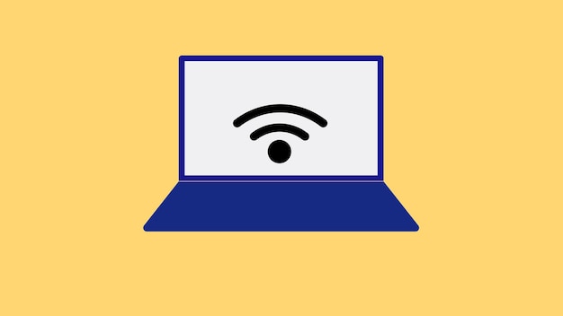 Laptop with wi fi icon on a yellow background