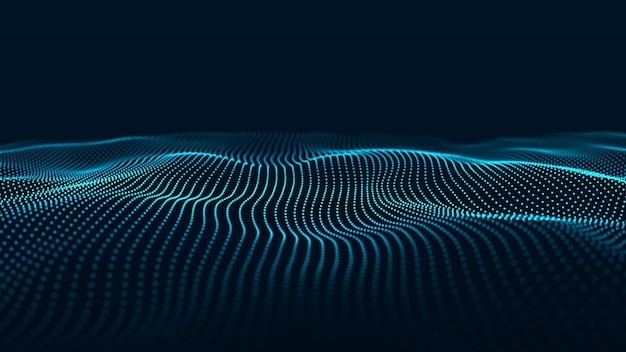 Large digital data background Abstract wave with moving dots 3d rendering