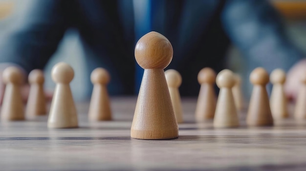 leader team wooden figures business concept