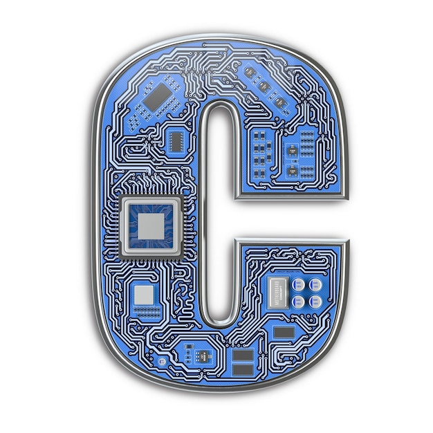 Letter C Alphabet in circuit board style Digital hitech letter isolated on white