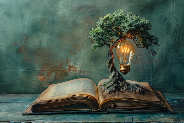 light bulb and tree on book idea of inspiration from reading innovation idea concept By generative A