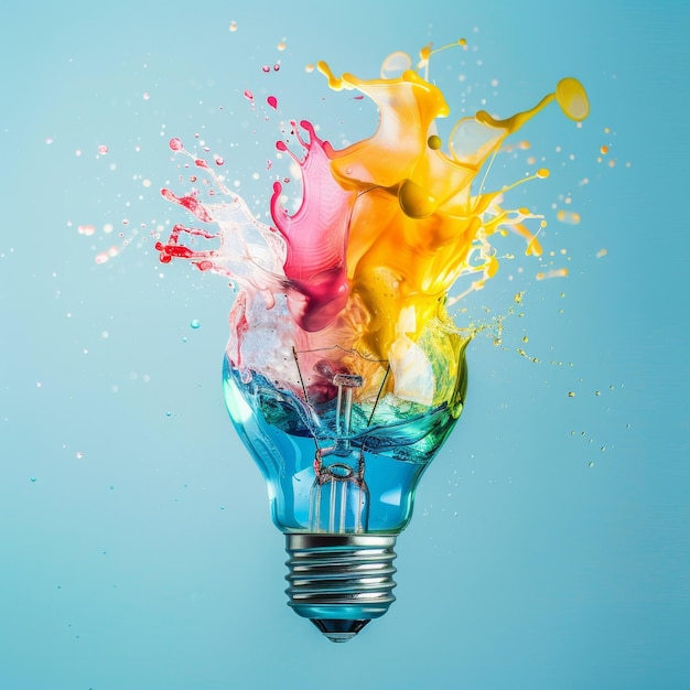 light bulb explodes colorful splashes color spatter blast lamp detonation lightbulbs bang banner