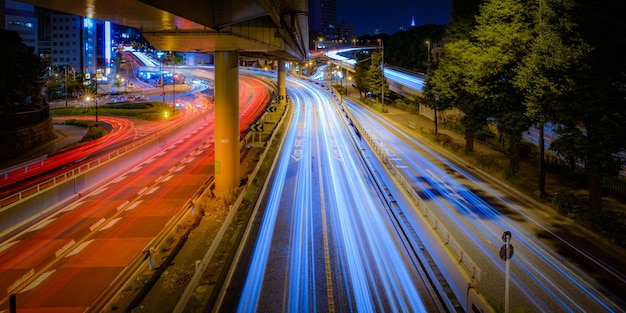 light trails on road at night