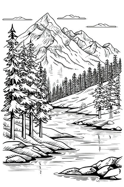 line art mountainscape