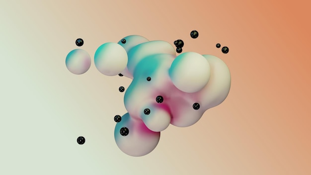 Liquid fluid dynamic abstract animated white metaball floating spheres blobs drops bubbles in
