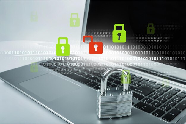 Lock on the laptop keyboard background