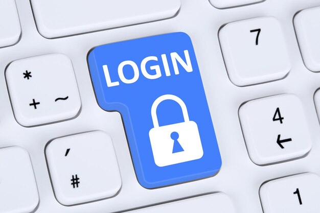Login button submit with password online on internet web computer
