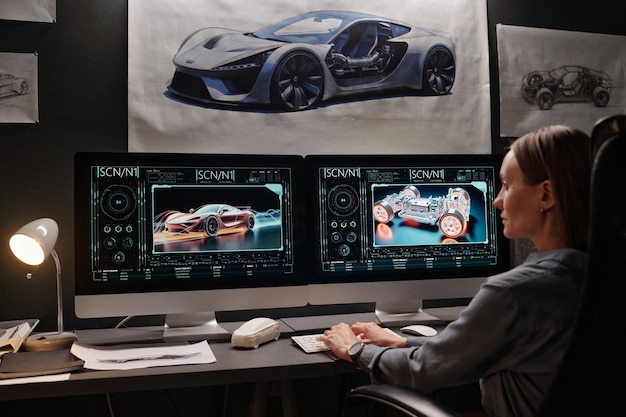 Looking at screen with graphic models