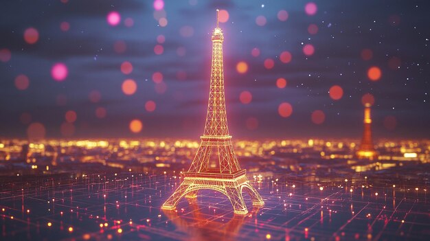 luminous the eiffel tower with key concept on arial grey background in the style of the architectura