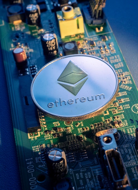 Makrobild av en bit coin Ethereum kryptovaluta