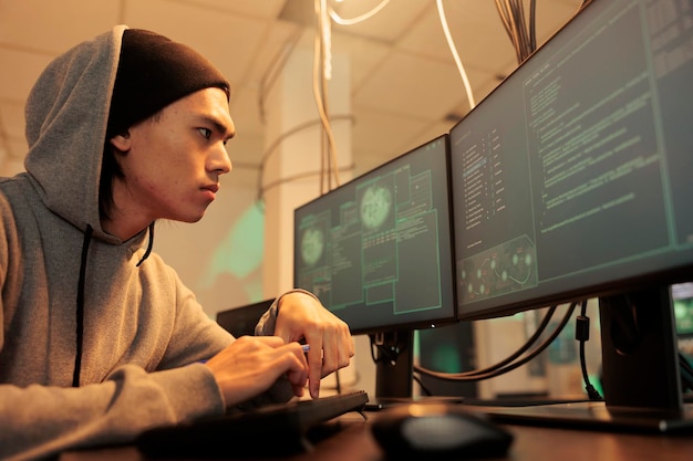 Male hacker trying to break into government network