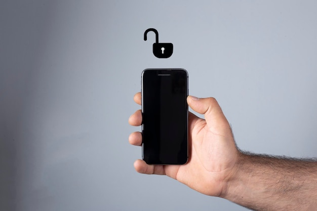 man hand and a phone unlock icons