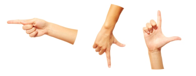 man hands in gestures on white background