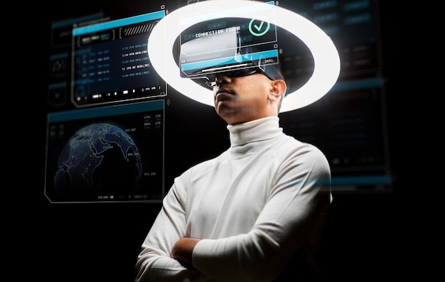 man in virtual reality headset or vr glasses