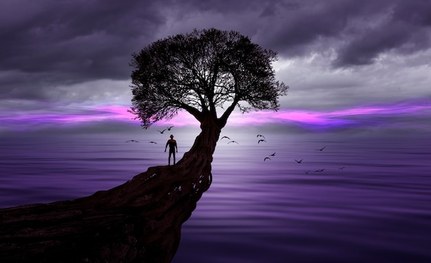 man meditating with the universe