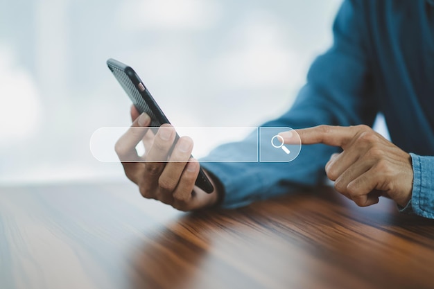 man using smartphone search on internet mobile