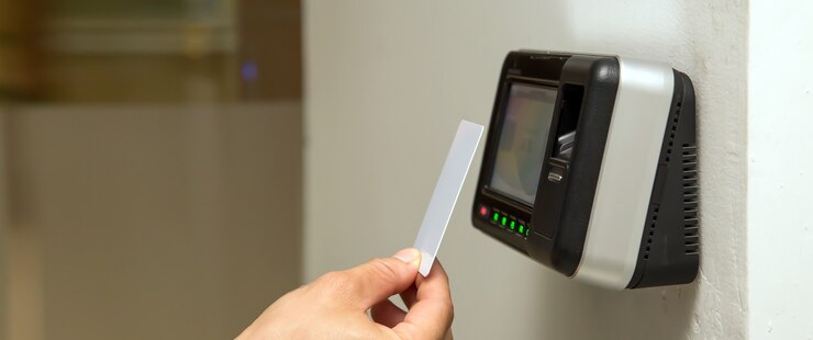 Bild man using the card to scan at the access control