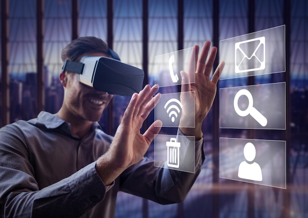 Man using virtual reality headset