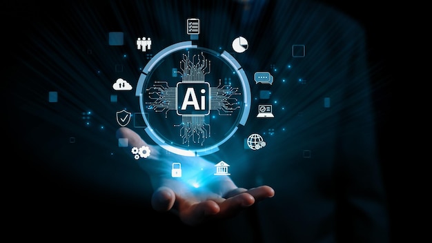 Människan interagerar med AI artificiell intelligens hjärnprocess generativ AI UUID