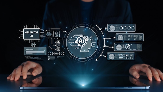 Människan interagerar med AI artificiell intelligens hjärnprocess generativ AI UUID