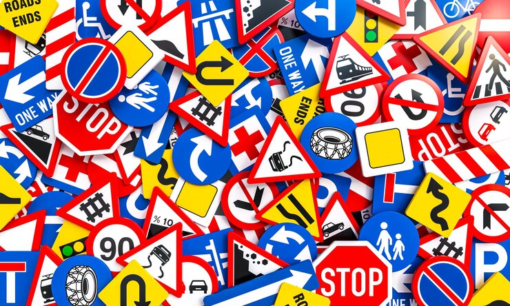 Bild many different road signs