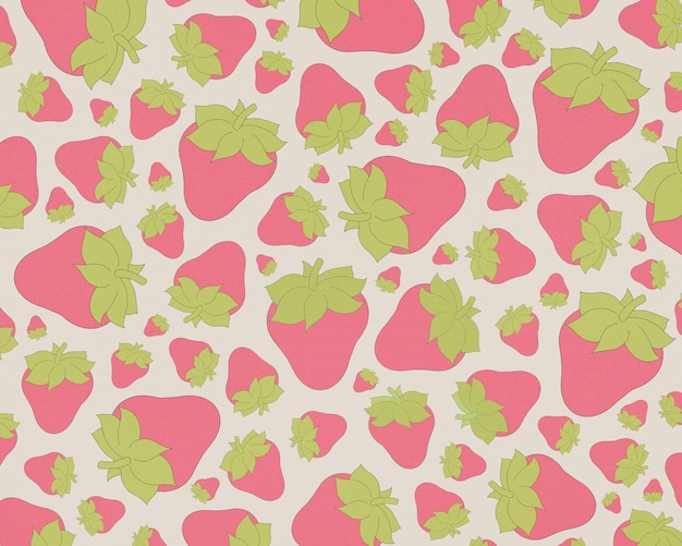 Many handdrawn strawberries isolated on pink background Strawberry sweet summer pattern