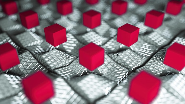 many rising and turning cubes with shadows computer generated modern abstract background 3d render