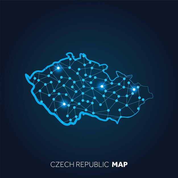 Map of Czech Republic made with connected lines and glowing dots