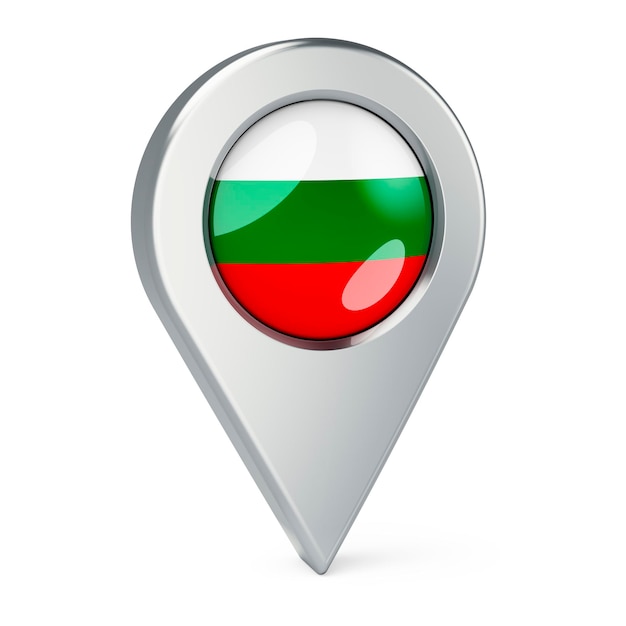 map pointer with flag of bulgaria 3d rendering isolated on white background