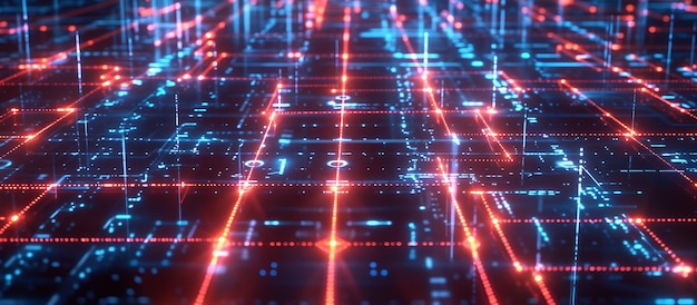 Matrixlike grid of glowing lines and nodes forming a digital labyrinth illustrating data encryption