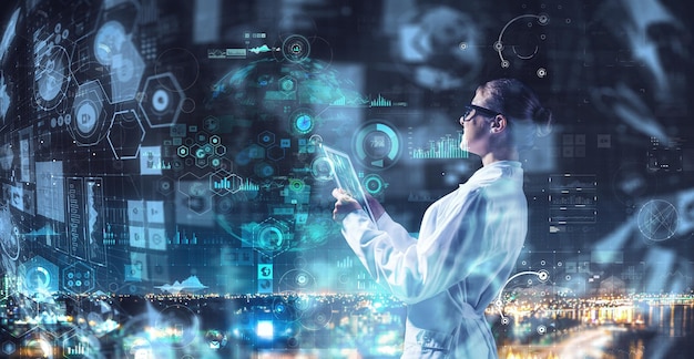 Medical technology network concept. Mixed media