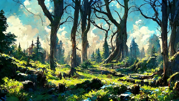 medieval style and features forest 3d illustration