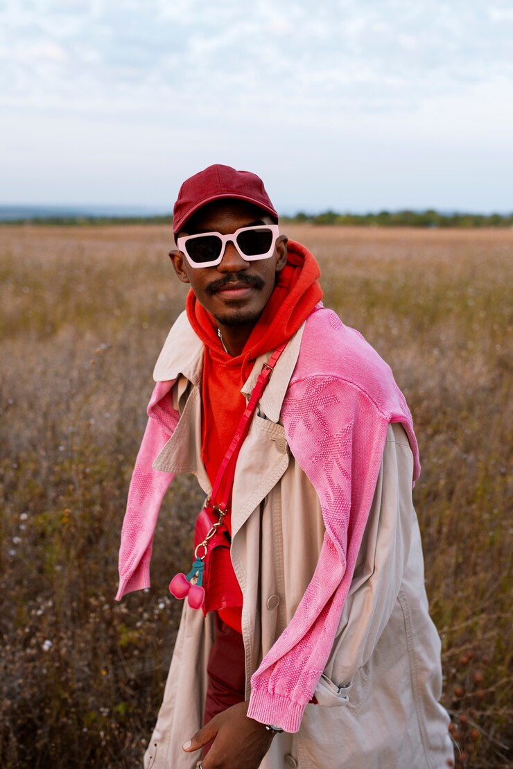 Medium shot man posing fast fashion concept