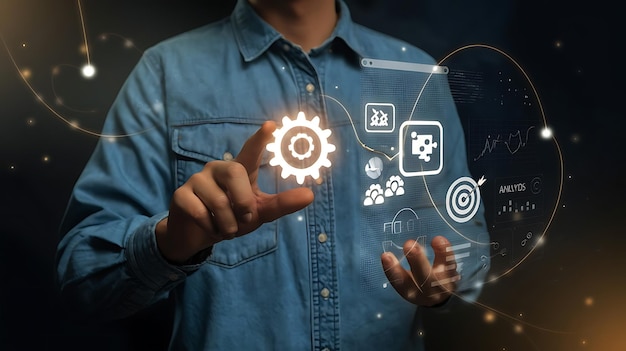 Metaverse-teknikkoncept, hand som håller global nätverksanslutning, internetkommunikation