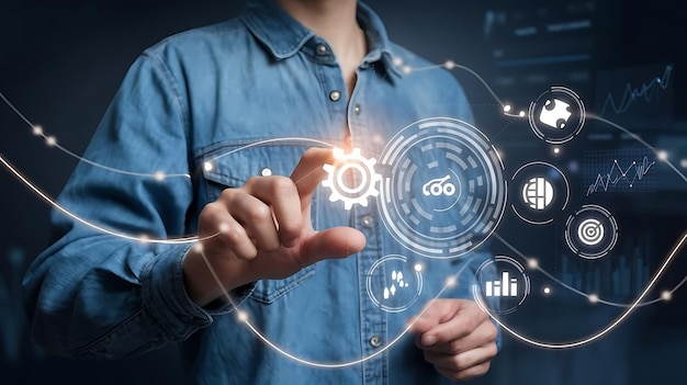Metaverse-teknikkoncept, hand som håller global nätverksanslutning, internetkommunikation