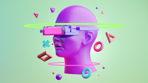 metaverse vr simulation gaming cyberpunk style digital robot 3d illustration rendering virtual reality