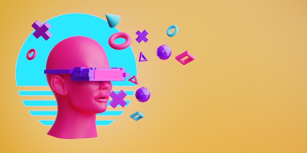 metaverse vr simulation gaming cyberpunk style digital robot 3d illustration rendering virtual reality