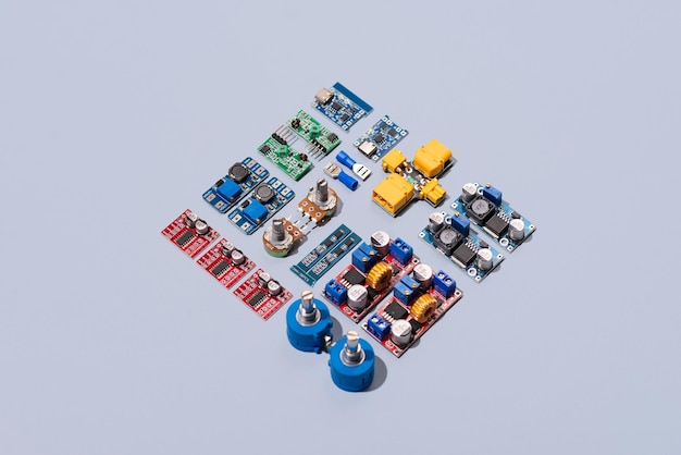 Microcontrollers boards sensors leds and modules for learning the basics of electronics
