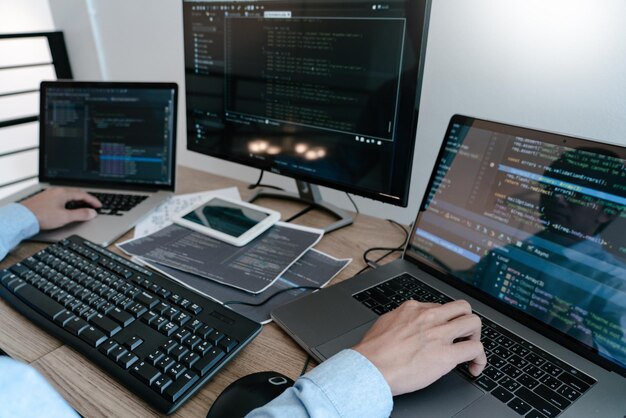 Midsection of man working in office