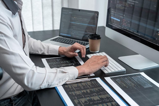 Midsection of man working in office