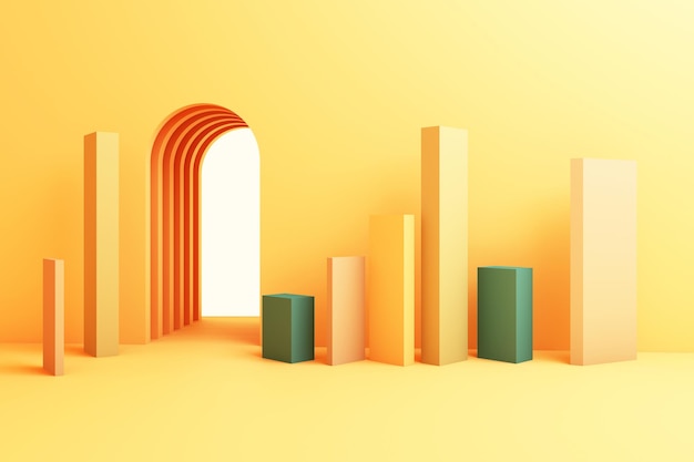 minimal abstract background abstract geometric shape group set yellow color 3d rendering