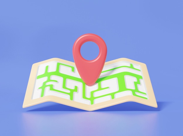 minimal cartoon mark pin pointer and map location search gps travel navigation concept paper map banner transport on pastel background 3d render illustration